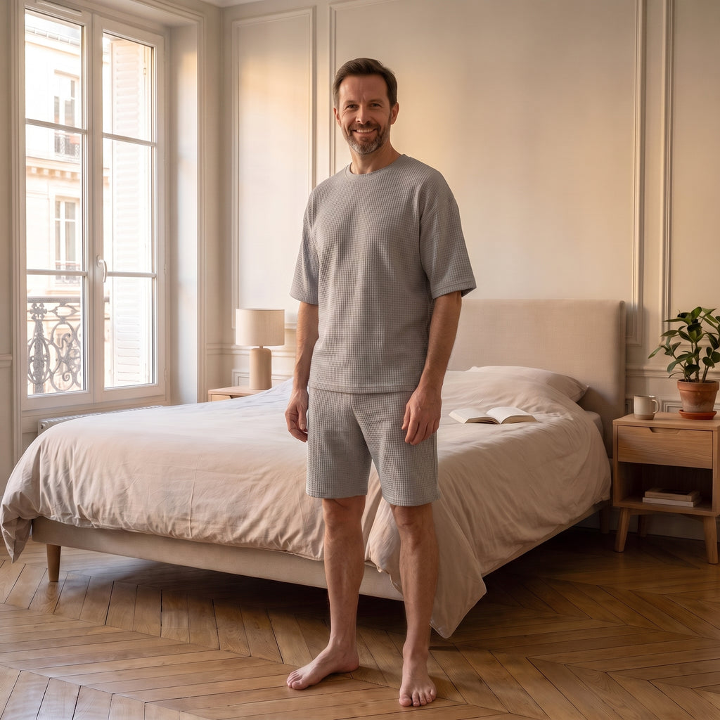 Ensemble homme en maille gaufrée Gris