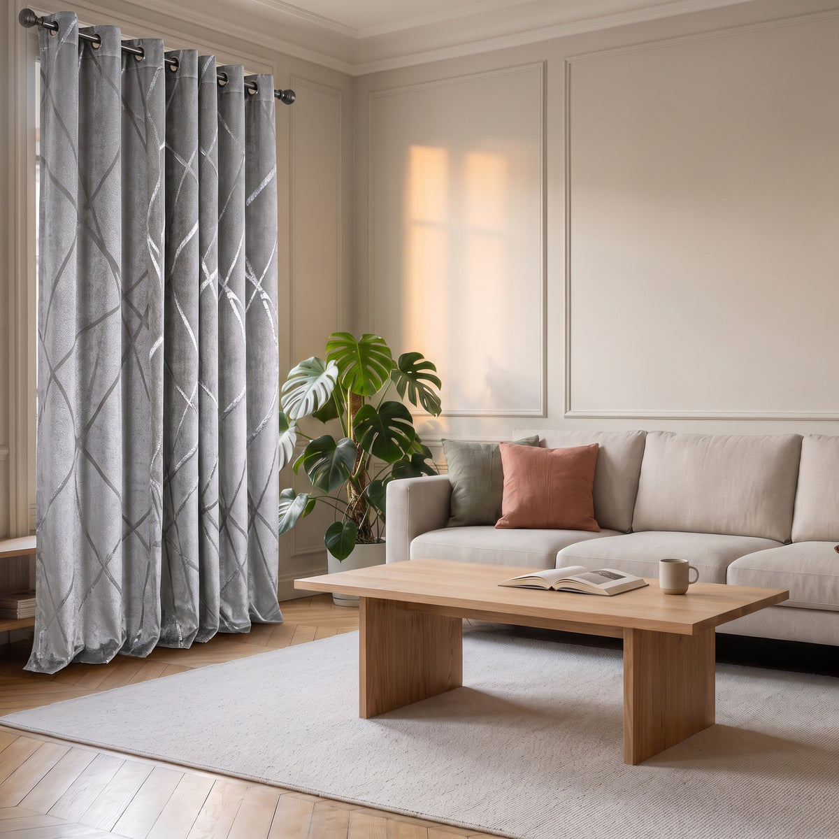 Rideau moderne et doux avec motif brillant Gris
