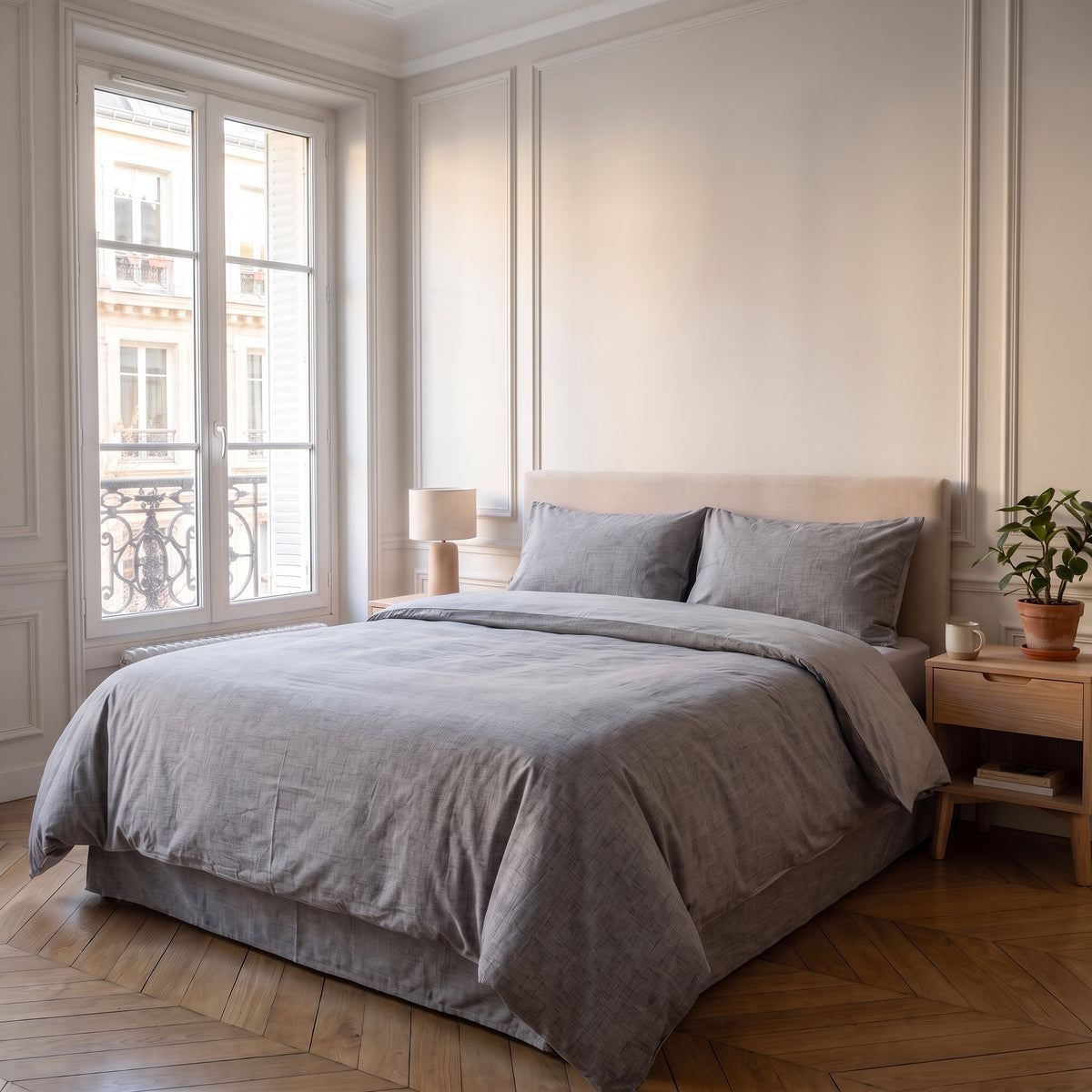 Housse de couette réversible grise