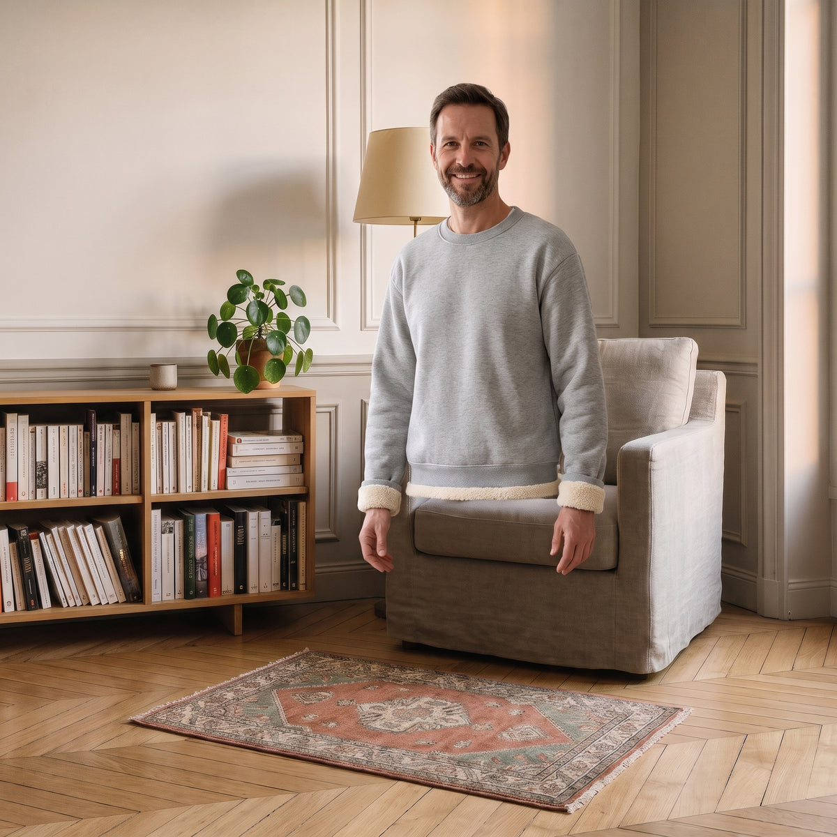 Sweat doublé polaire gris porté par un homme