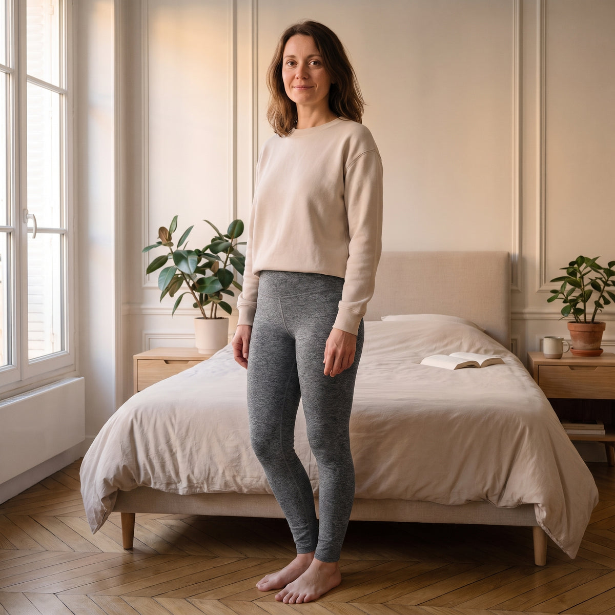 Femme du casting portant le legging de sport gris