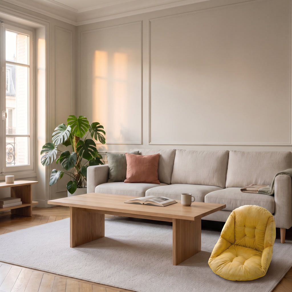 Coussin de sol jaune à dossier