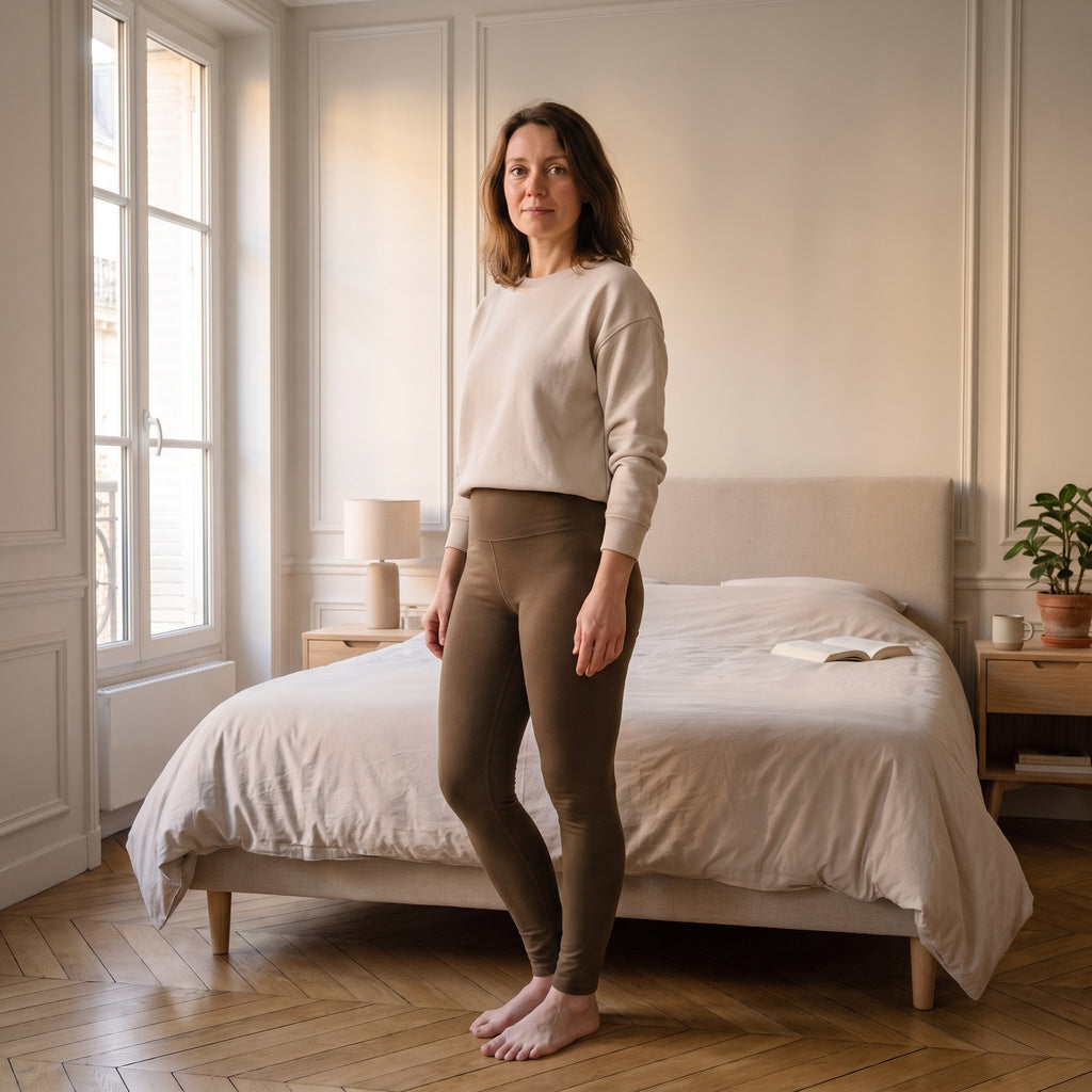 Femme du casting portant le legging de sport kaki