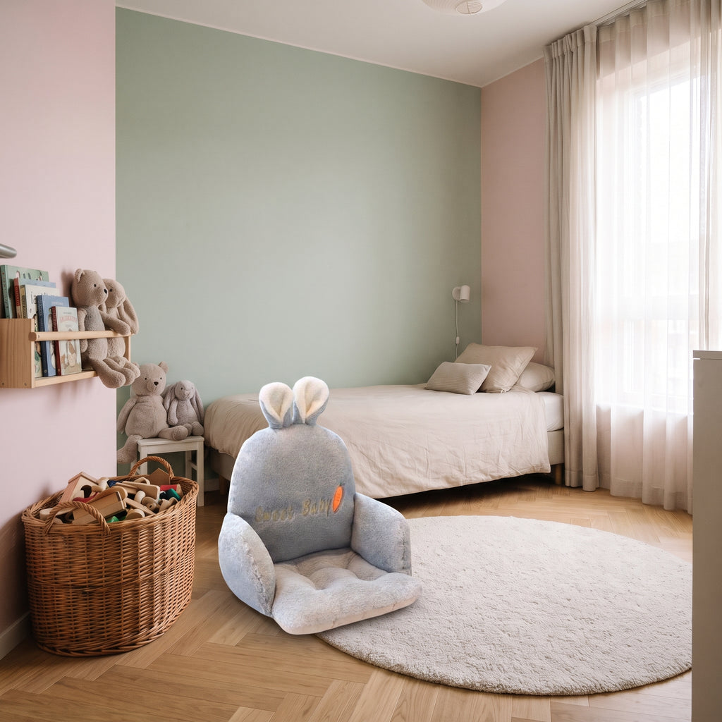 Coussin de chaise enfant à dossier tête de lapin gris