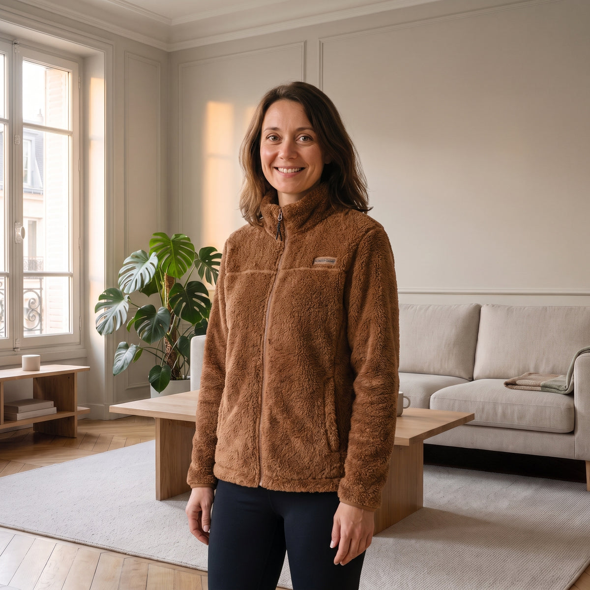 Veste polaire femme zippée en marron noisette