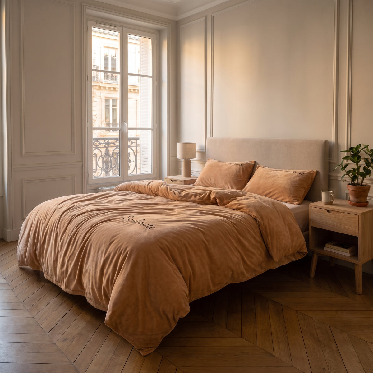 Housse de couette imitation velours marron