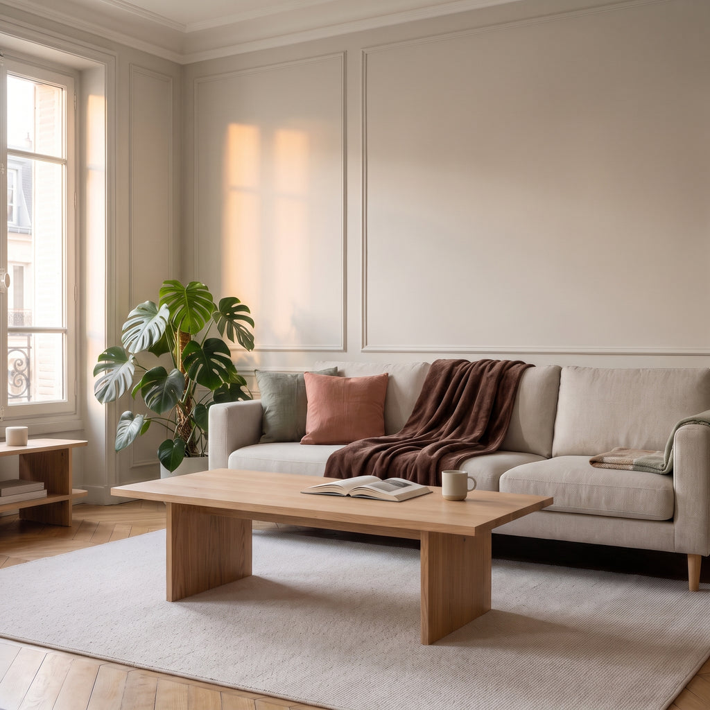 Plaid en flanelle marron jeté sur un canapé