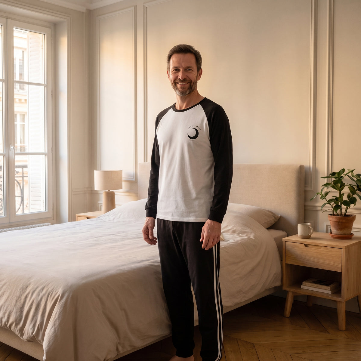 Pyjama homme noir et blanc porté