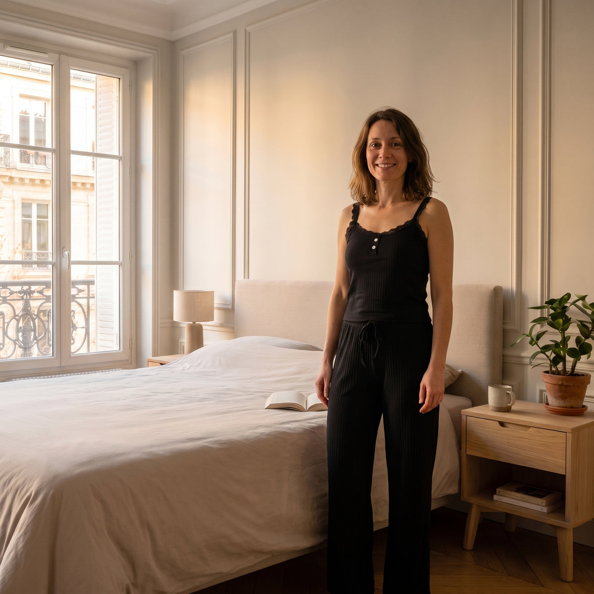 Ensemble pyjama côtelé noir porté