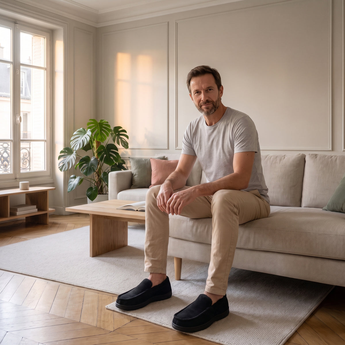 Mocassins chaussons homme noir portés
