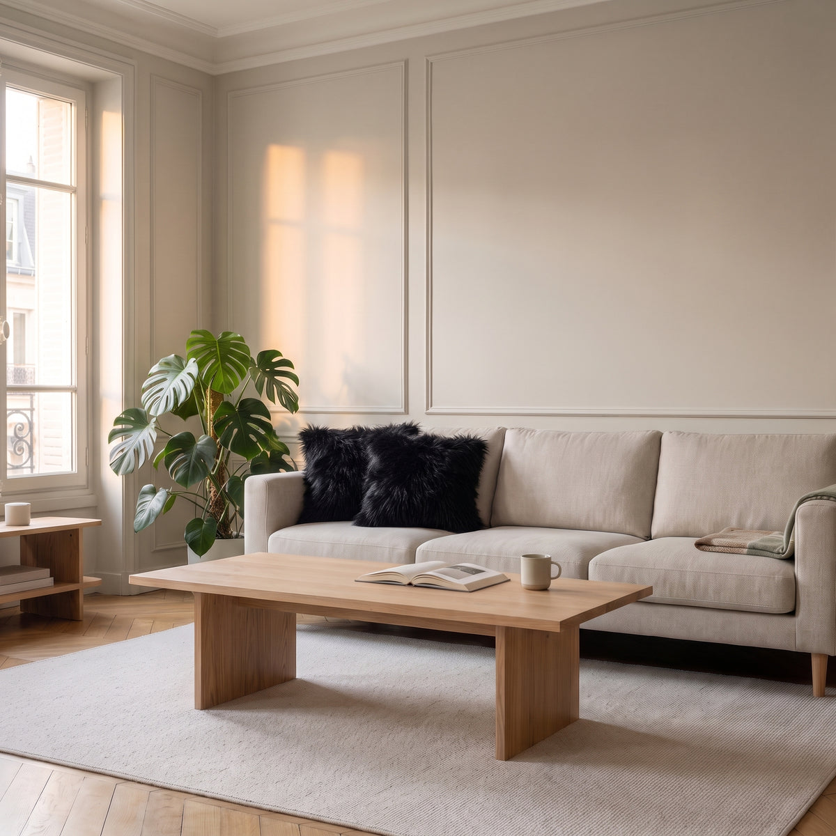 Housse de coussin en fausse fourrure noire