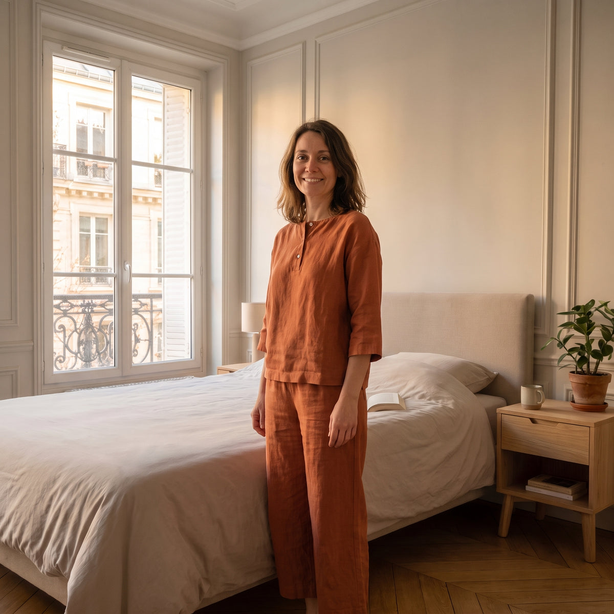 Ensemble femme en coton et lin Orange