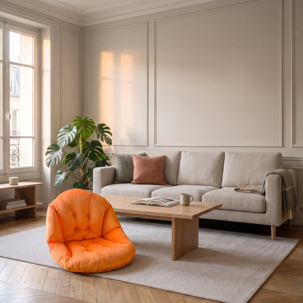 Coussin de sol orange à dossier