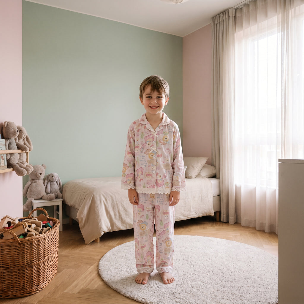 Enfant portant le pyjama en coton à imprimé oursons