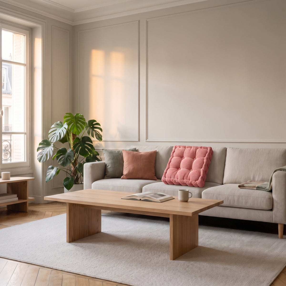 Coussin de sol carré rose clair
