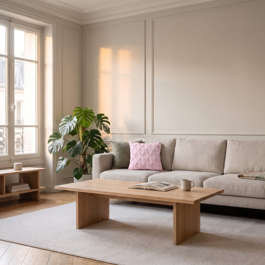Housse de coussin à poils longs rose clair
