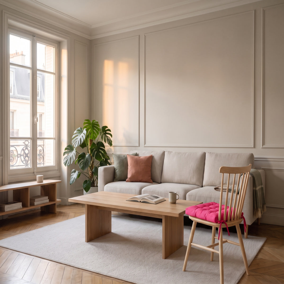 Coussin de chaise matelassé rose fuchsia