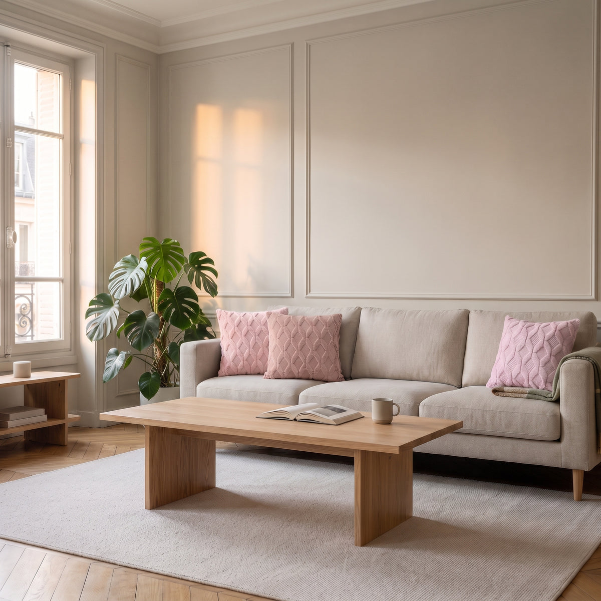 Housse de coussin à poils longs rose