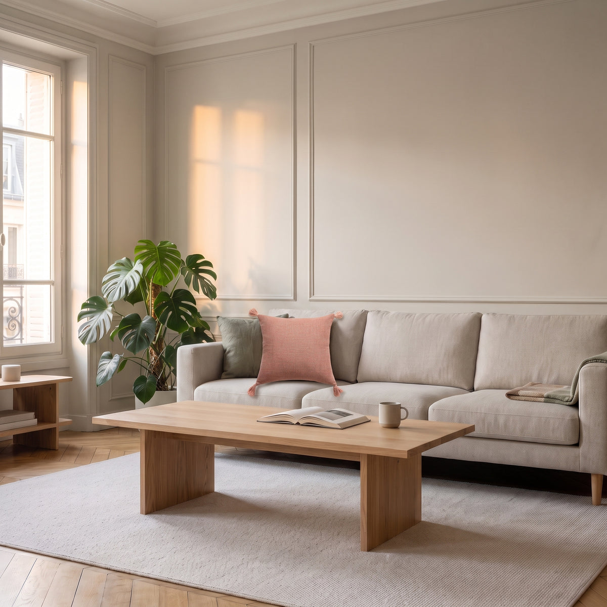 Housse de coussin en coton et chanvre rose