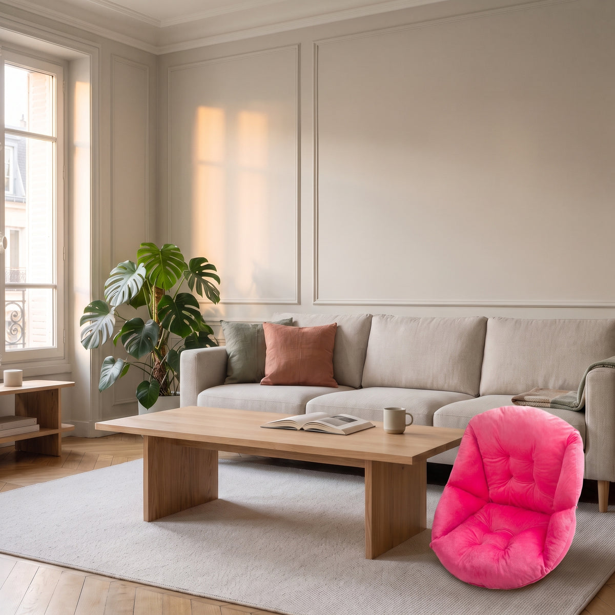 Coussin de sol rose à dossier