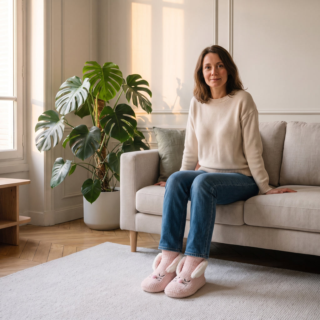 Chaussettes souris antidérapantes roses portées