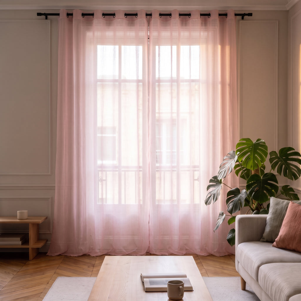 Voilage en tulle transparent, sept coloris Rose