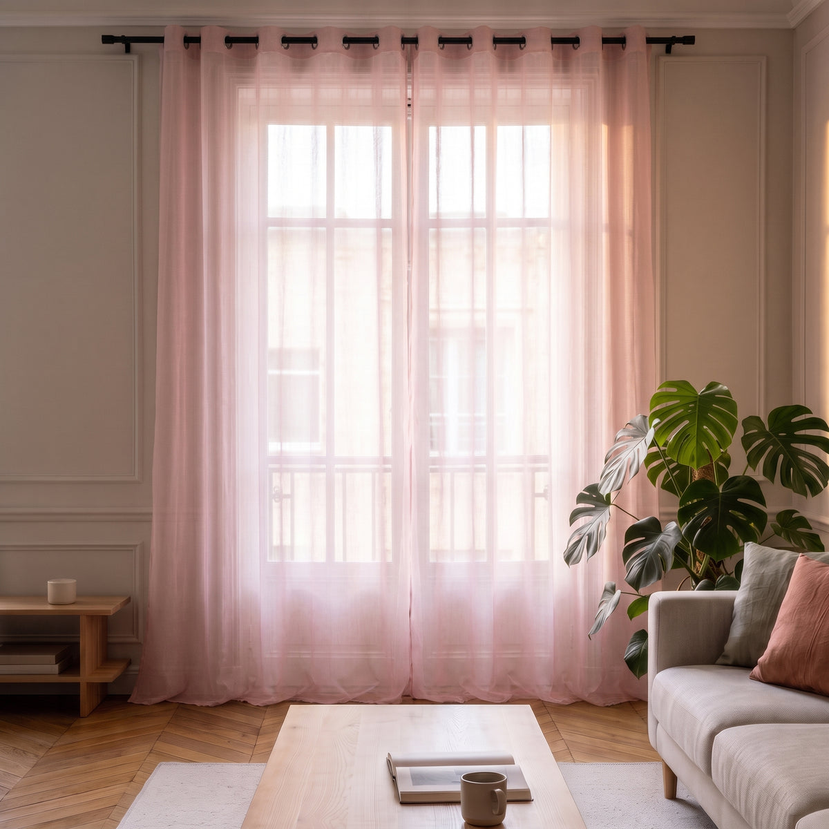 Voilage en tulle transparent, sept coloris Rose