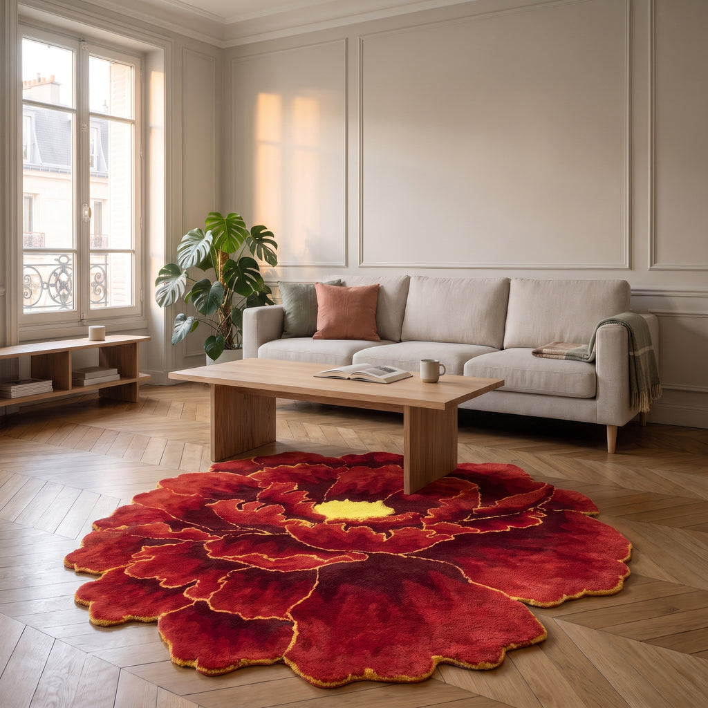 Tapis en forme de pivoine Rouge
