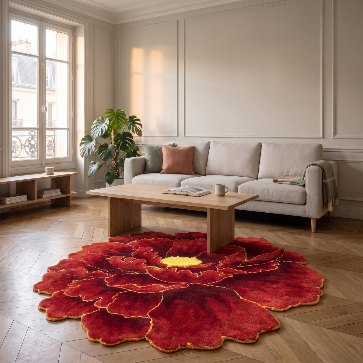 Tapis en forme de pivoine Rouge
