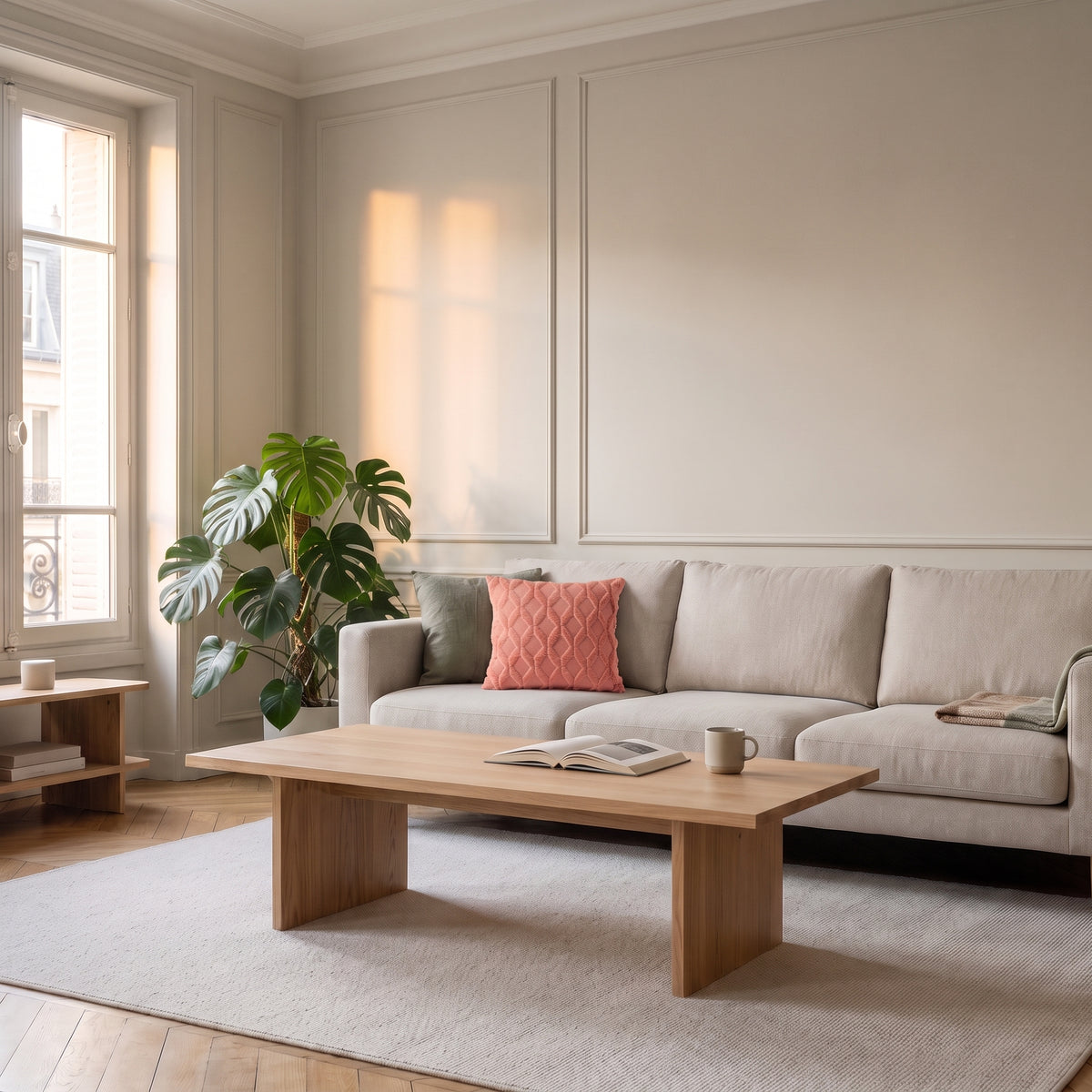 Housse de coussin à poils longs saumon