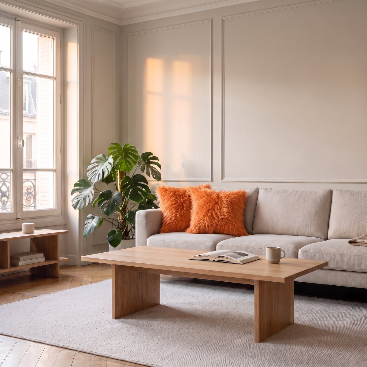 Housse de coussin en fausse fourrure terracotta