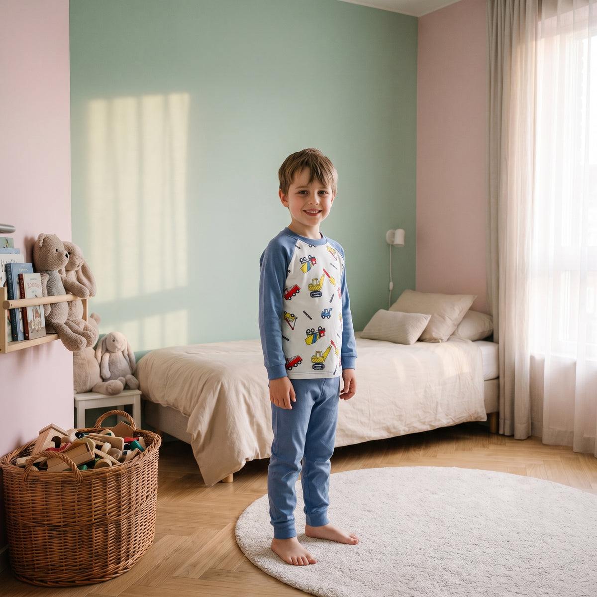 Enfant portant le pyjama en coton à motif véhicules