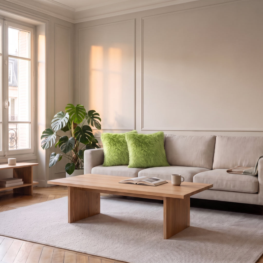 Housse de coussin en fausse fourrure vert anis