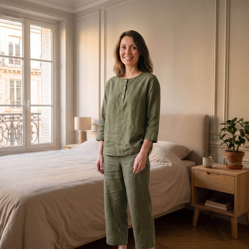 Ensemble femme en coton et lin Vert