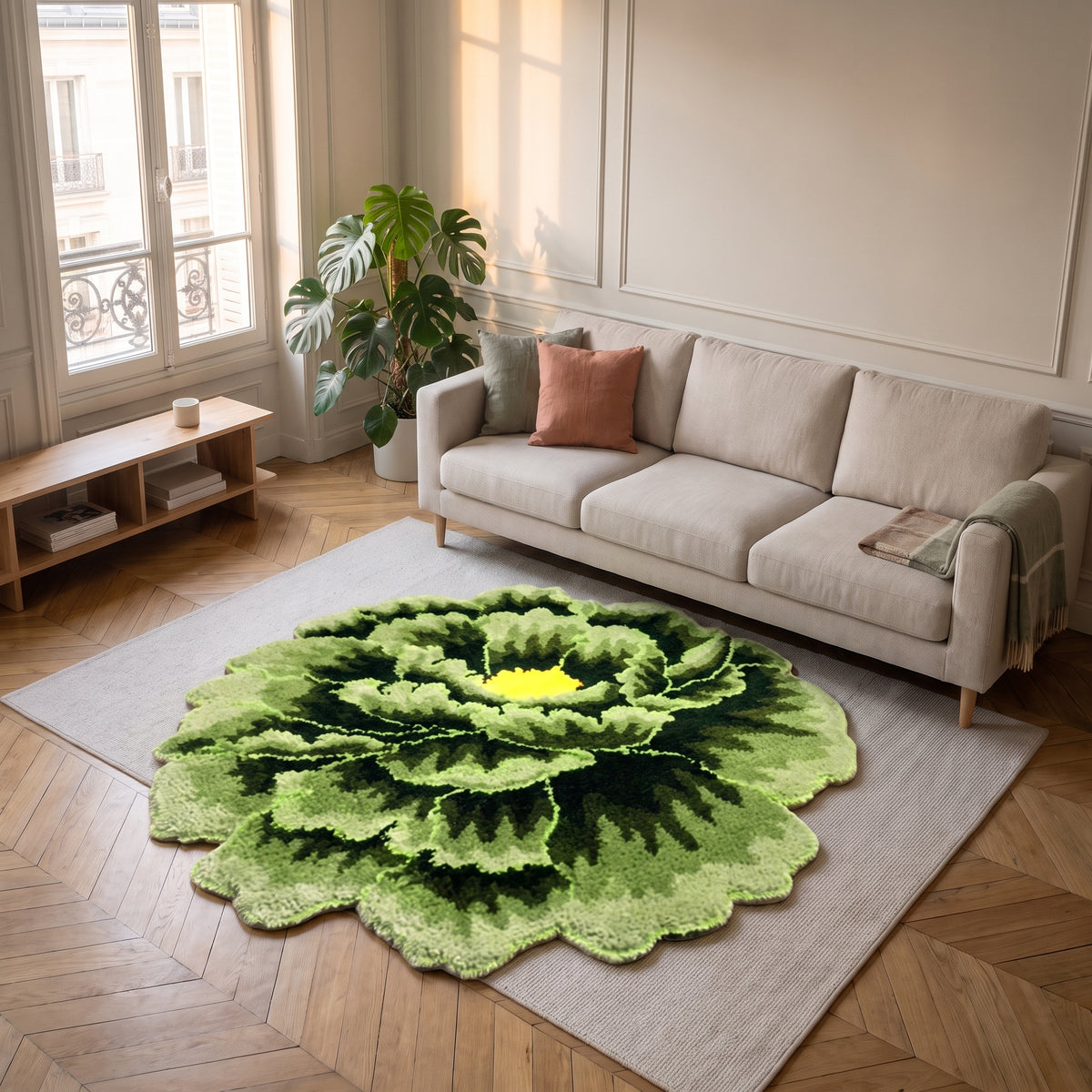 Tapis en forme de pivoine Vert