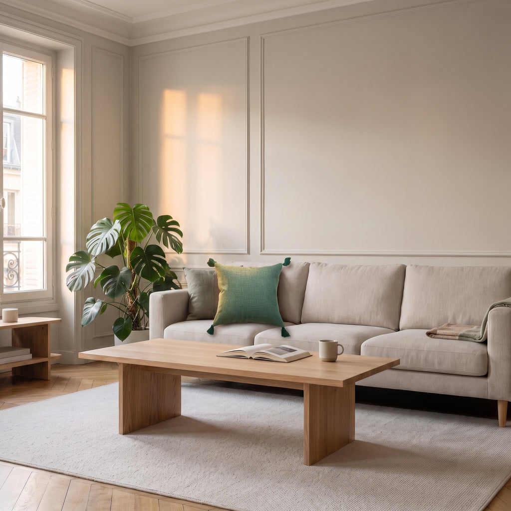 Housse de coussin en coton et chanvre verte