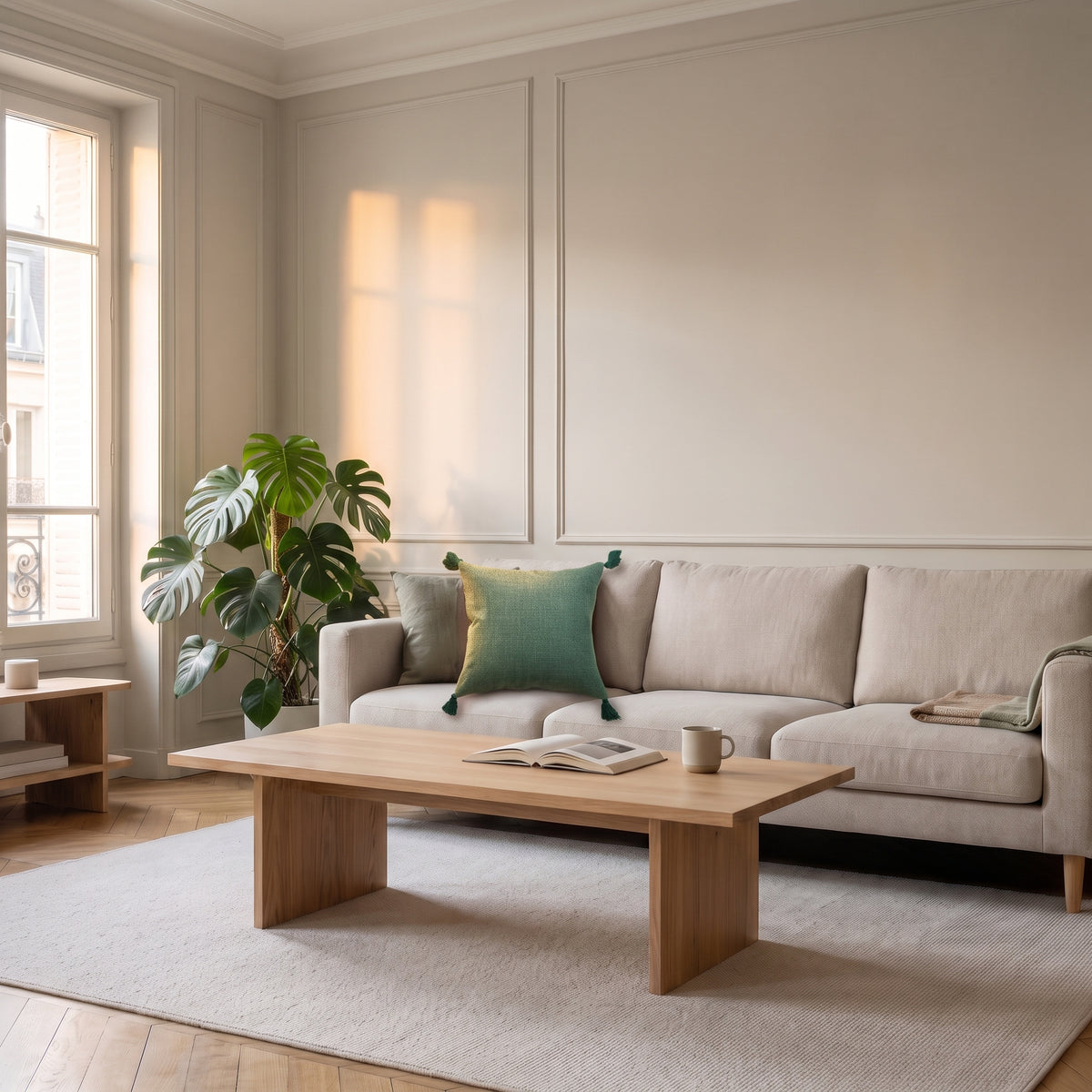 Housse de coussin en coton et chanvre verte