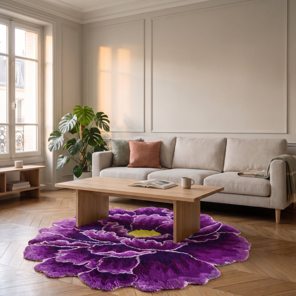 Tapis en forme de pivoine Violet
