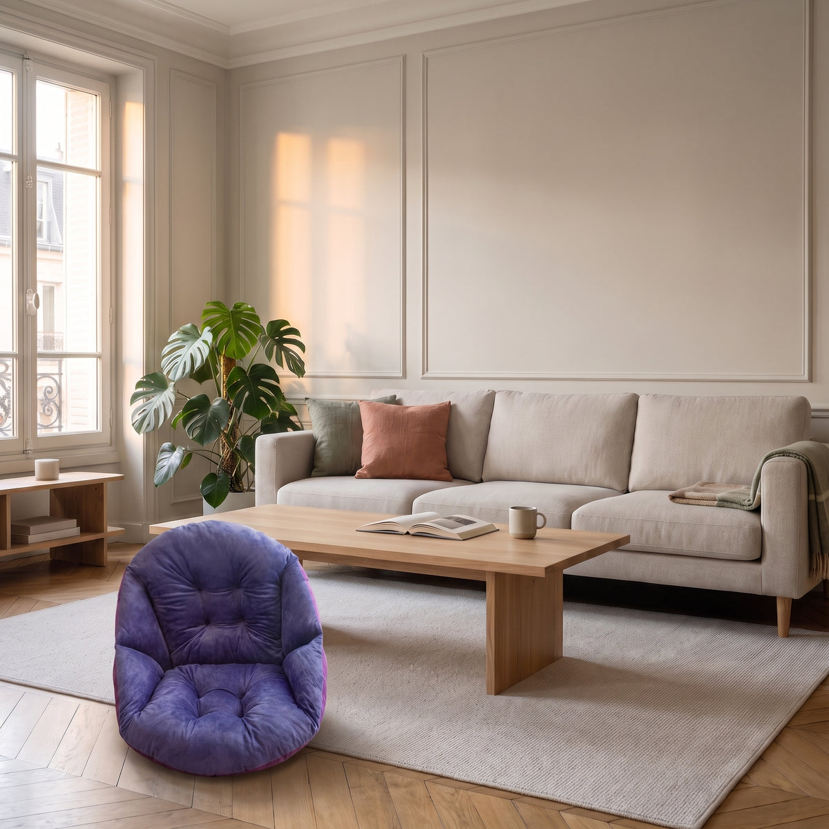 Coussin de sol violet à dossier