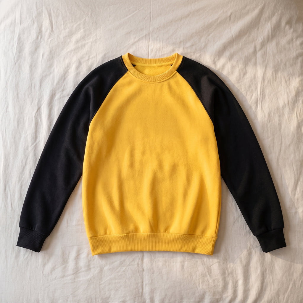 Sweat homme bicolore, Col rond jaune et noir, posé à plat