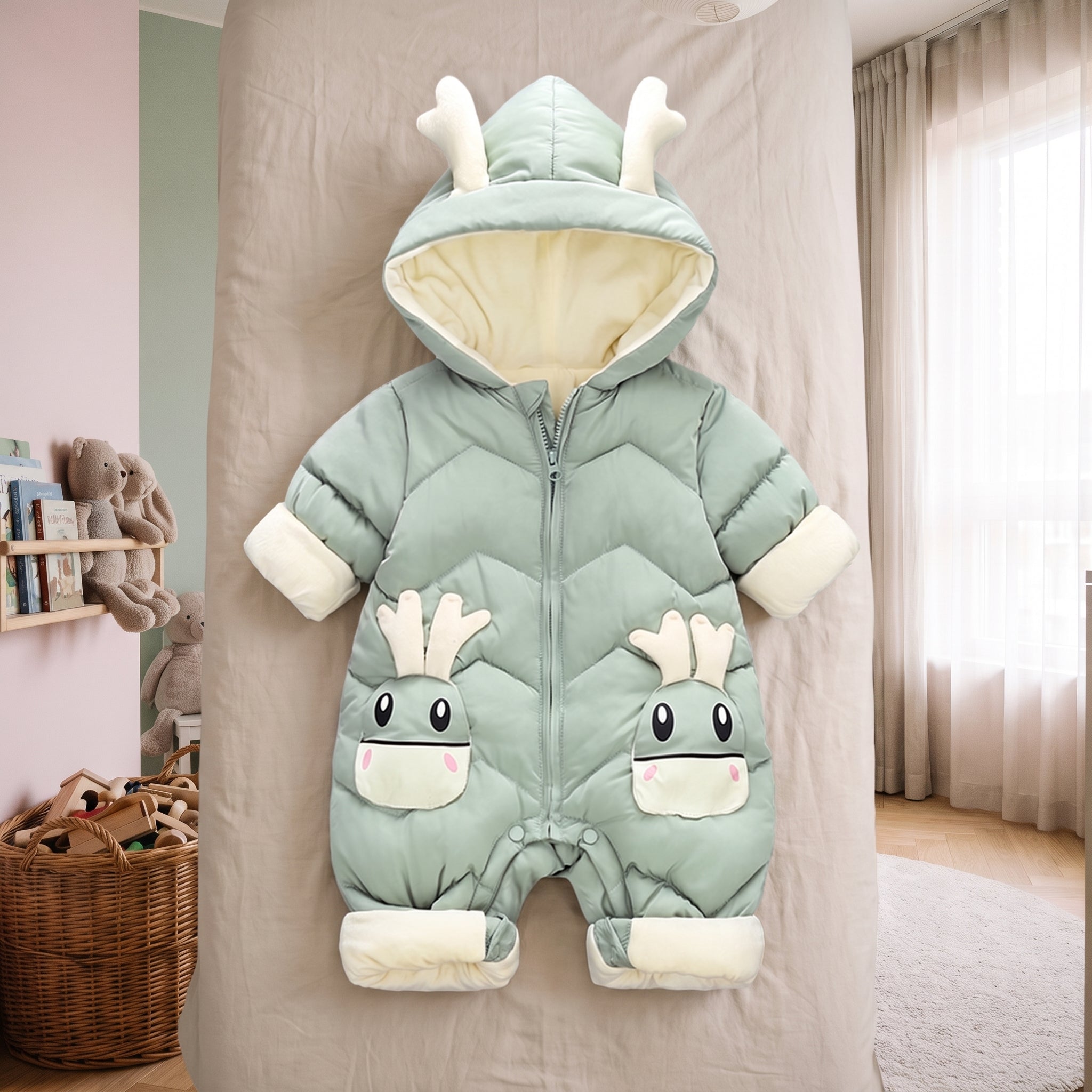 Combinaison pilote bébé verte à capuche cerf, vue seule Image