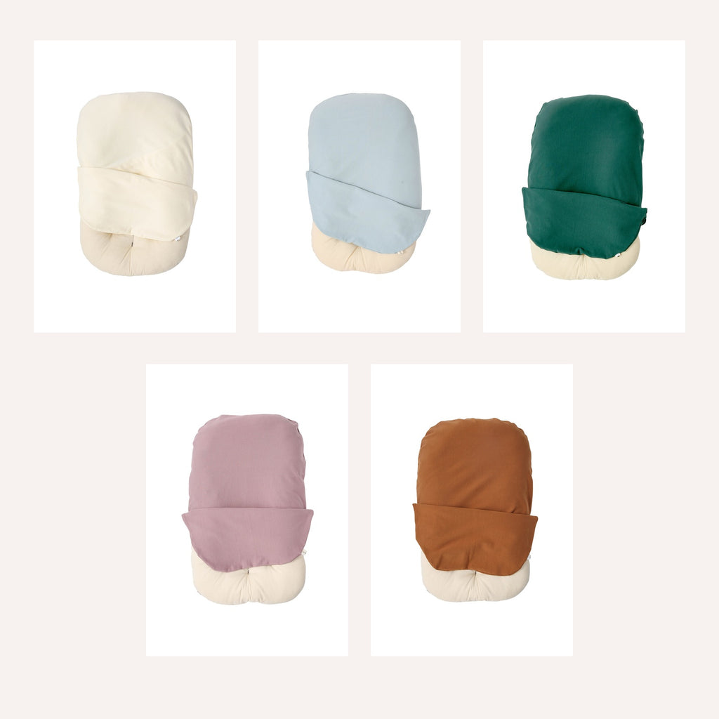 Les cinq teintes du coussin cocon bébé vues de face