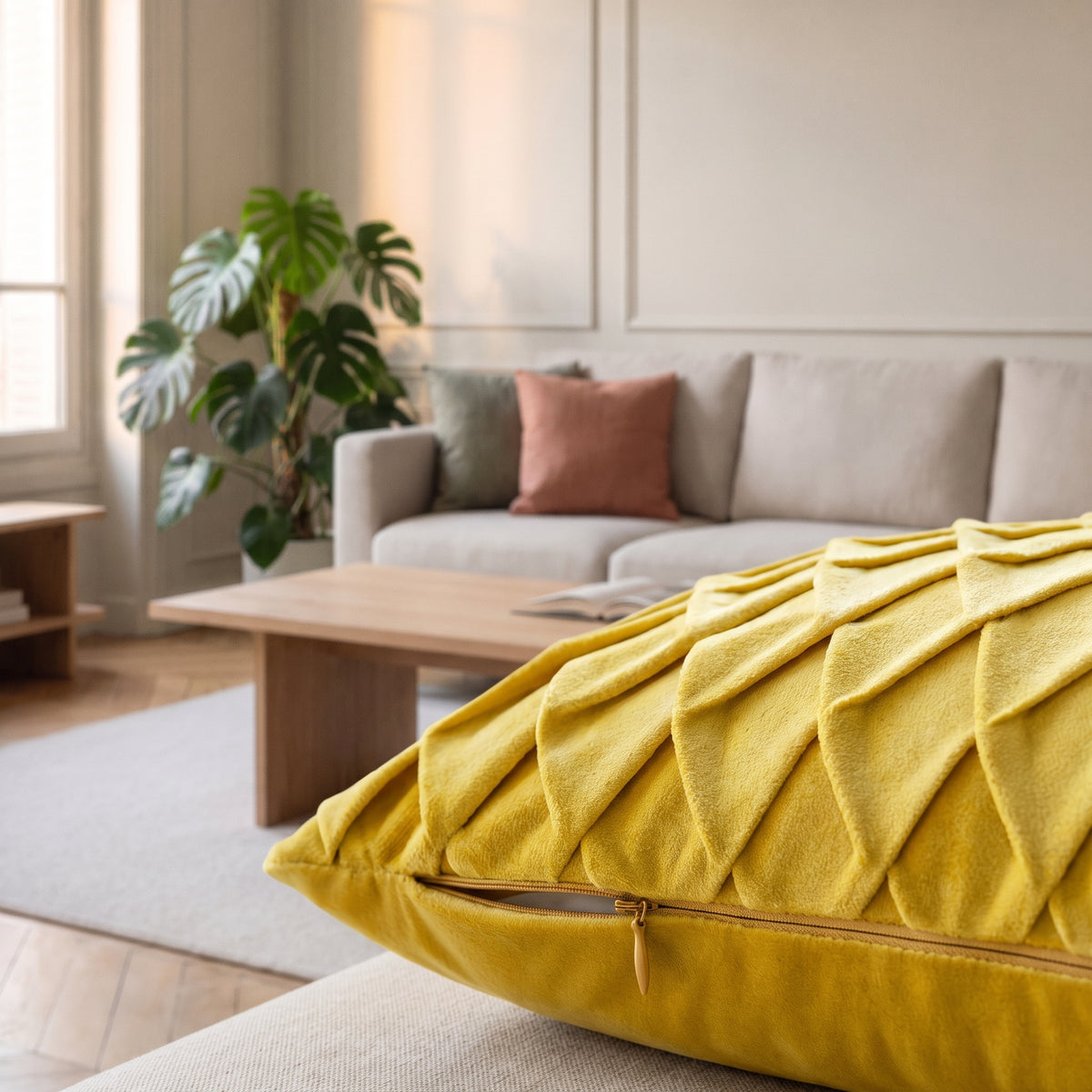 Bord de la housse de coussin et sa fermeture à glissière Image