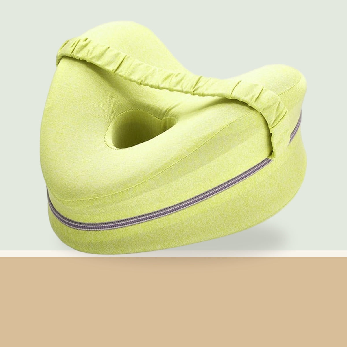 Coussin séparateur de genoux vert avec évidement central