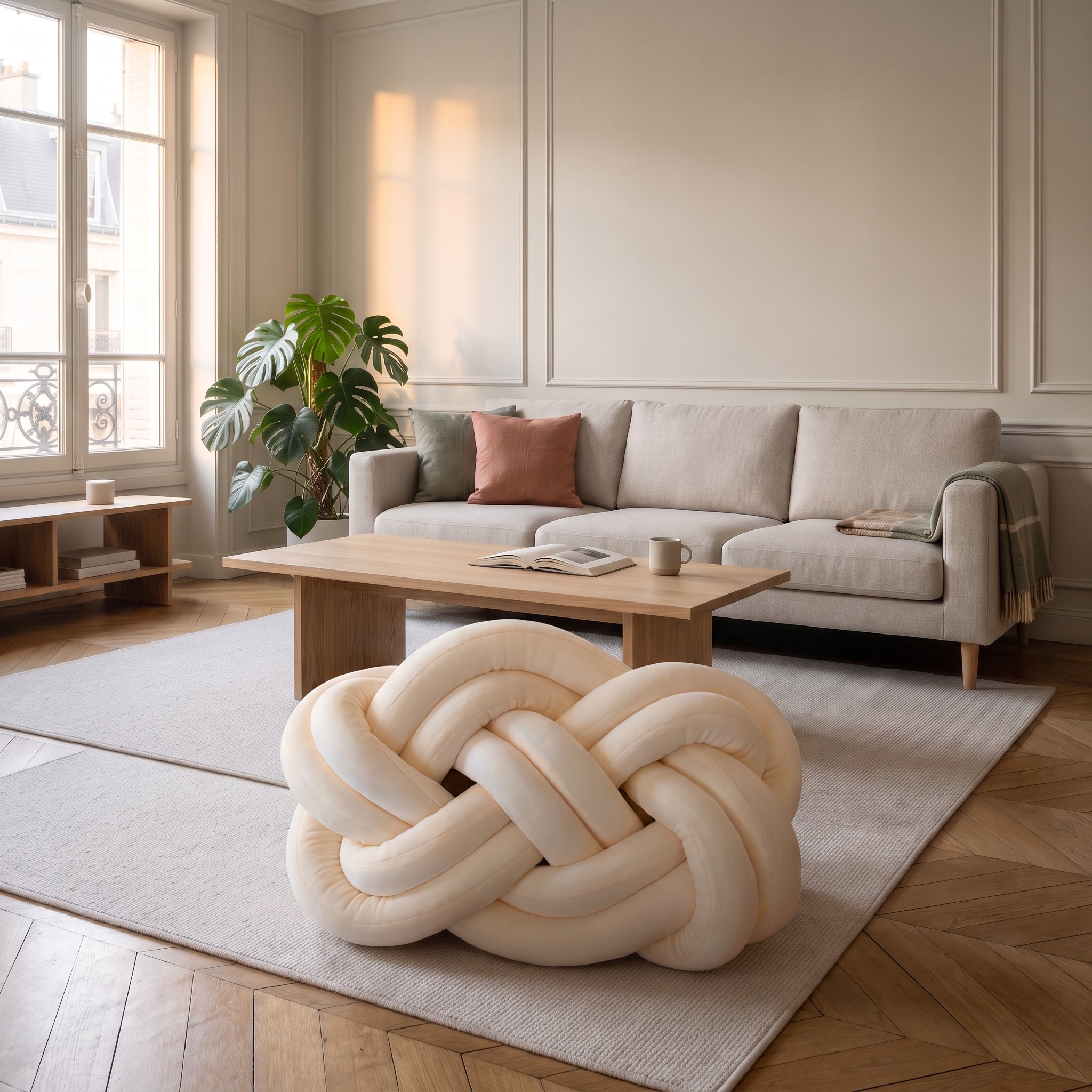 Coussin nœud en velours blanc, vue de face Image