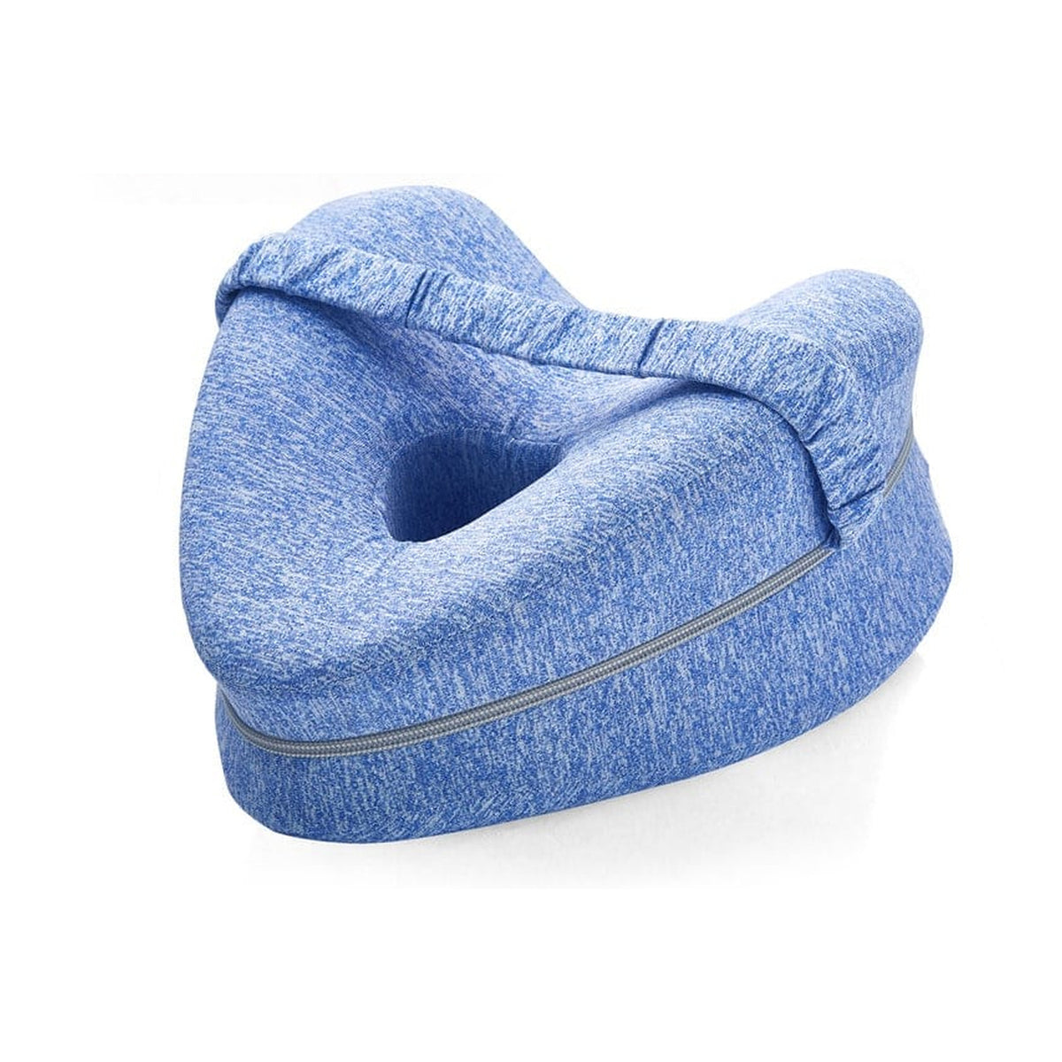 Coussin séparateur de genoux bleu sur fond blanc