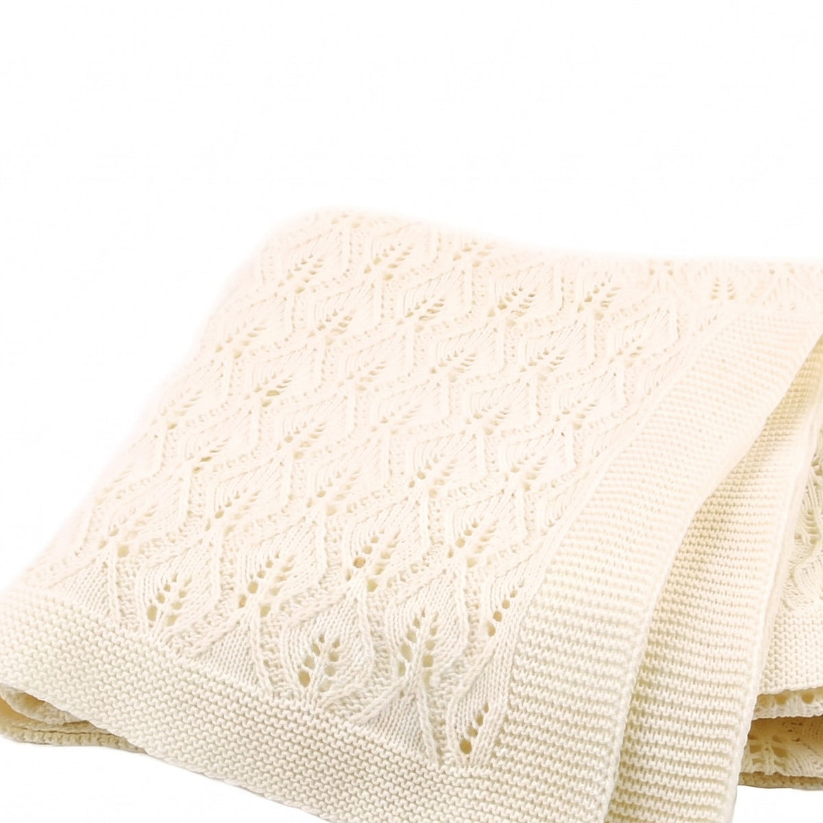 Couverture pour bebe en coton blanc pliee, maille pointelle visible Image