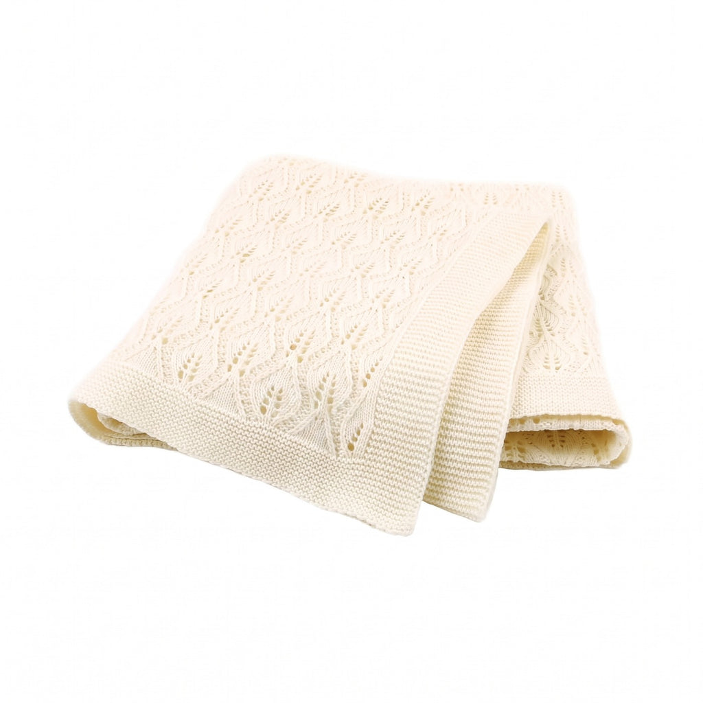 Couverture pour bébé en coton à maille pointelle, coloris blanc