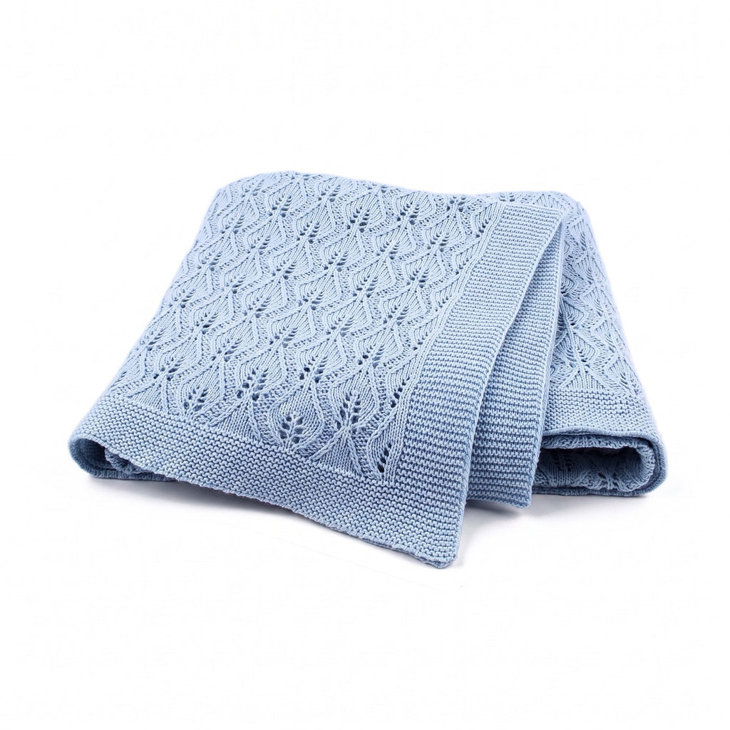 Couverture pour bébé en coton à maille pointelle, coloris bleu