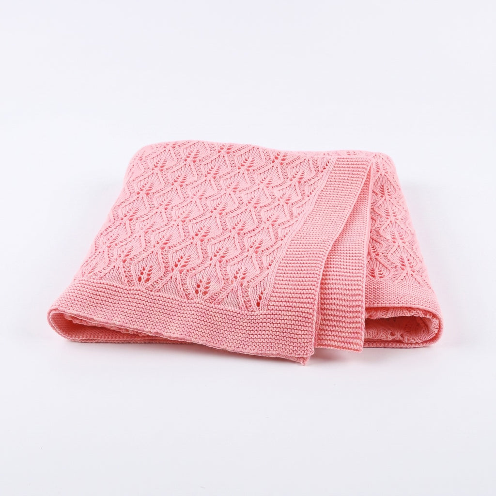 Couverture pour bébé en coton à maille pointelle, coloris rose